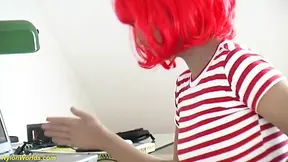 My busty nylon doll at work