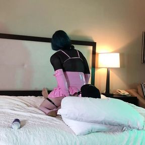 Tgirl in Chastity Fucked Reverse Cowgirl