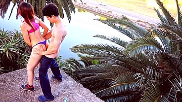 4K Real outdoor sex young couple fucking in the park