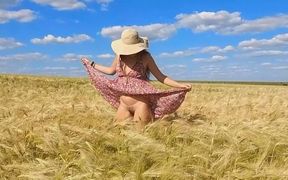 No Panties! Sexy MILF with Butt Plug in Wheat Field