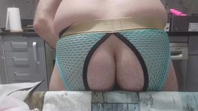 Chubby mature with big fat cock, I fuck my tight ass with huge dildo to the background close-up