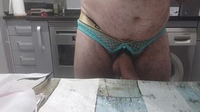 Chubby mature with big fat cock, I fuck my tight ass with huge dildo to the background close-up