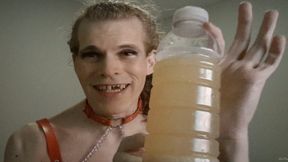 Sissy Femboy Swallows Bottle of their own RANCID cum. Disgusting!