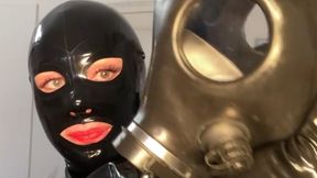 Gasmask shooting Rubber Missy is preparing for gas mask shooting and gagging in latex and catsuit rubber fetish