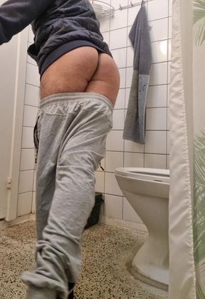 Teasing alone in my bathroom thinking of big cock just opens my asshole right there