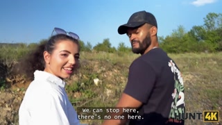 HUNT4K. Sweet Una Fairy is not too shy and showed her tits and pussy in public