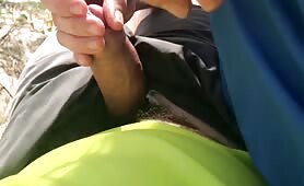 Risky Handjob by the Beach and Huge Cumshot