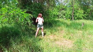 Public Upskirt no panties in the park - booty and pussy flashing