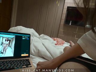 Stepmom caught stepson stroking to her undressed pic from Disrobe.app and shares couch in hotel room