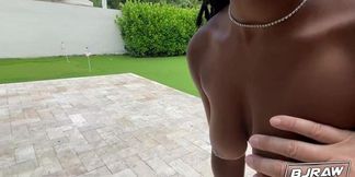 Petite Hazel Grace gives a BBBJ on her porch