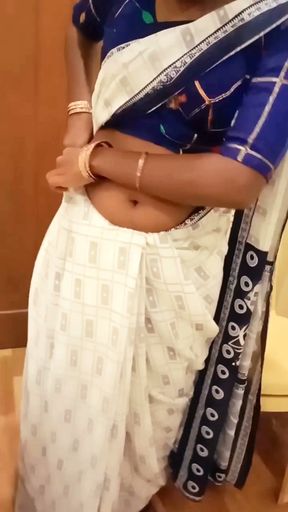 Desi Tamil Wife Renu Panties Body Show &amp; Slow Saree Dressing Tease for Secret Bestie! Indianhotwifex