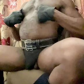 Sexy Black Muscle Dad Nipple Play &amp; Cum Bust Edit