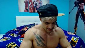 Blonde Guy Typing,smiles,flexing,tatoos,pubes Shaved in Undies