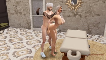 A hot blonde has rough sex on the massage table