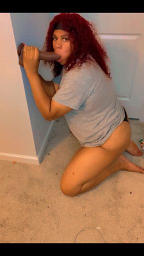 On My Knees Sucking a BBC Dildo