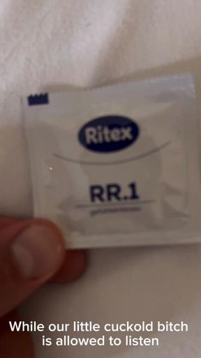 Cuckold slave is allowed to slurp out our used condom 💦