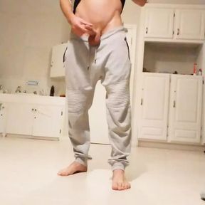 Man jerking cock when sit on floor