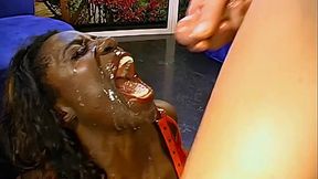 Perfect ebony babe in blowbang cum swallow and anal gangbang compilation GGG John Thompson