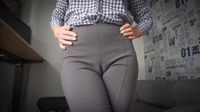 Naughty Secretary Seduces You With Her Cameltoe In Tight Trousers