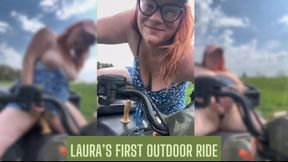 Big Boobs BBW Milf Goddess Laura rides Dildo Outside for First Time