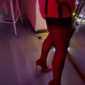 Mistress in Vintage Nylon with Red Belt Gently Gives Blowjob and Lets Herself Get Fucked