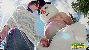 Public Handjobs Brandi de Lafey Strokes A Snowman