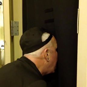 Gloryhole greedy amateur DILF sucks penis at his home