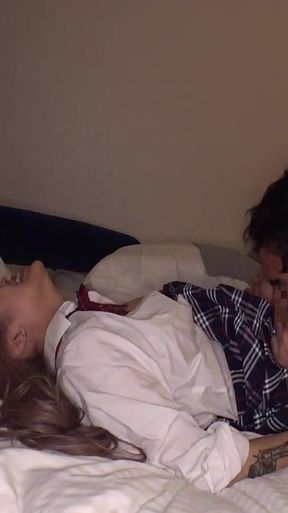 Busty Suntanned Girl in School Uniform, Takes on a Cumshot