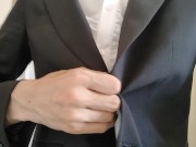 Crossdresser (light-blue bra is seen through the blouse)