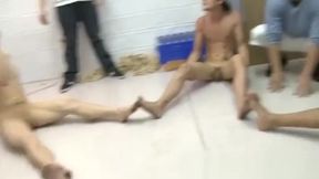 Group of gay teens naked play college frat games