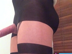 Big Cock Crossdresser in Suspender Hose