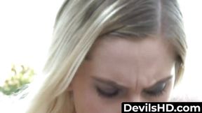 Hot sandy-haired teen rides and fucks her black stepdad hard