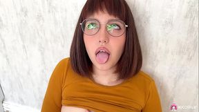 Hot brunette Ksenia rubs her pussy and touches it with a dildo.