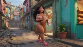 Stunning Nude Brazilian Favelada Daily Life Buying Bread Funk Dance Street Pee Supermarket Milk All Fours Pose