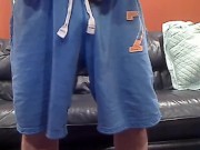 Bear jerks off in Blue shorts
