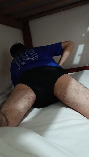 Latin twink fucks pillow in bed
