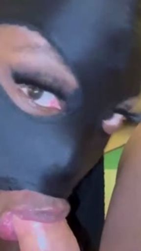 Hooded Busty Ebony BBW Sucking On White Cock POV