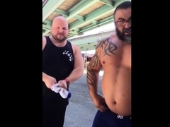 Master and his hubby after their workout in the parking lot.