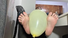 playing with my feet, a piece of gum, and a balloon