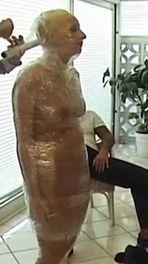 Plastic Wrapped Blonde Slut Encased and Teased Relentlessly