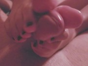 perfect footjob toejob with her perfect cute toes black nail polish and cums hard