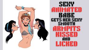 Sexy animated princess babe gets her sexy smooth armpits licked by two kinky fetish girls