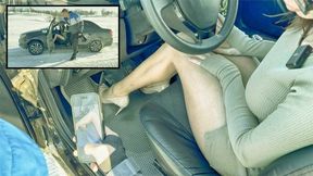 Good Girl pink panties tights 15 den high heels driving real lesson with instructor mechanics of Lada Granta 1080 full video 26 min