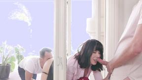 ”FAMILY STROKES Hot Amber Chase gets stucked & banged on the window”