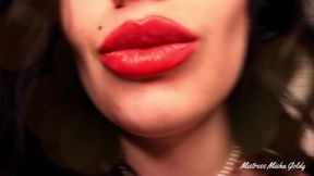 Big red lips licking and cock tease