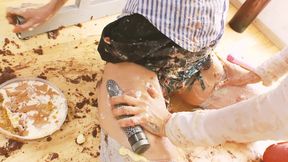 Lesbians Smeared Scene-2 Two MILFs in Lingerie Fuck Each Other Covered in Food