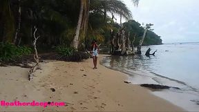 Thai teen gets messy on the beach with deepthroat creampie