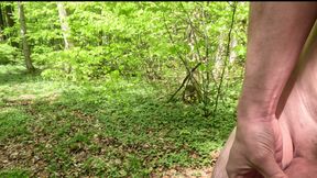 Nude walk in the woods, wanking and huge cumshot