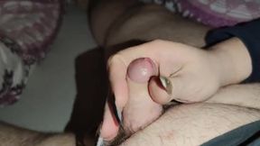 hungover the precum runs out of him I massage his glans with precum *Huge Cumshot*