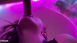 fat ass girl sucks trans dick and gets fucked up against the mirror